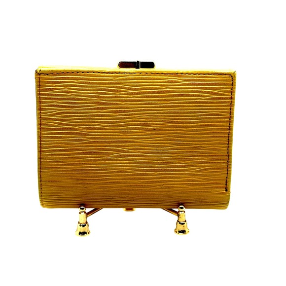 Vintage Valentino Garavani Wallet Yellow Leather Tokyo Stock Market Imprint Art - Picture 4 of 12